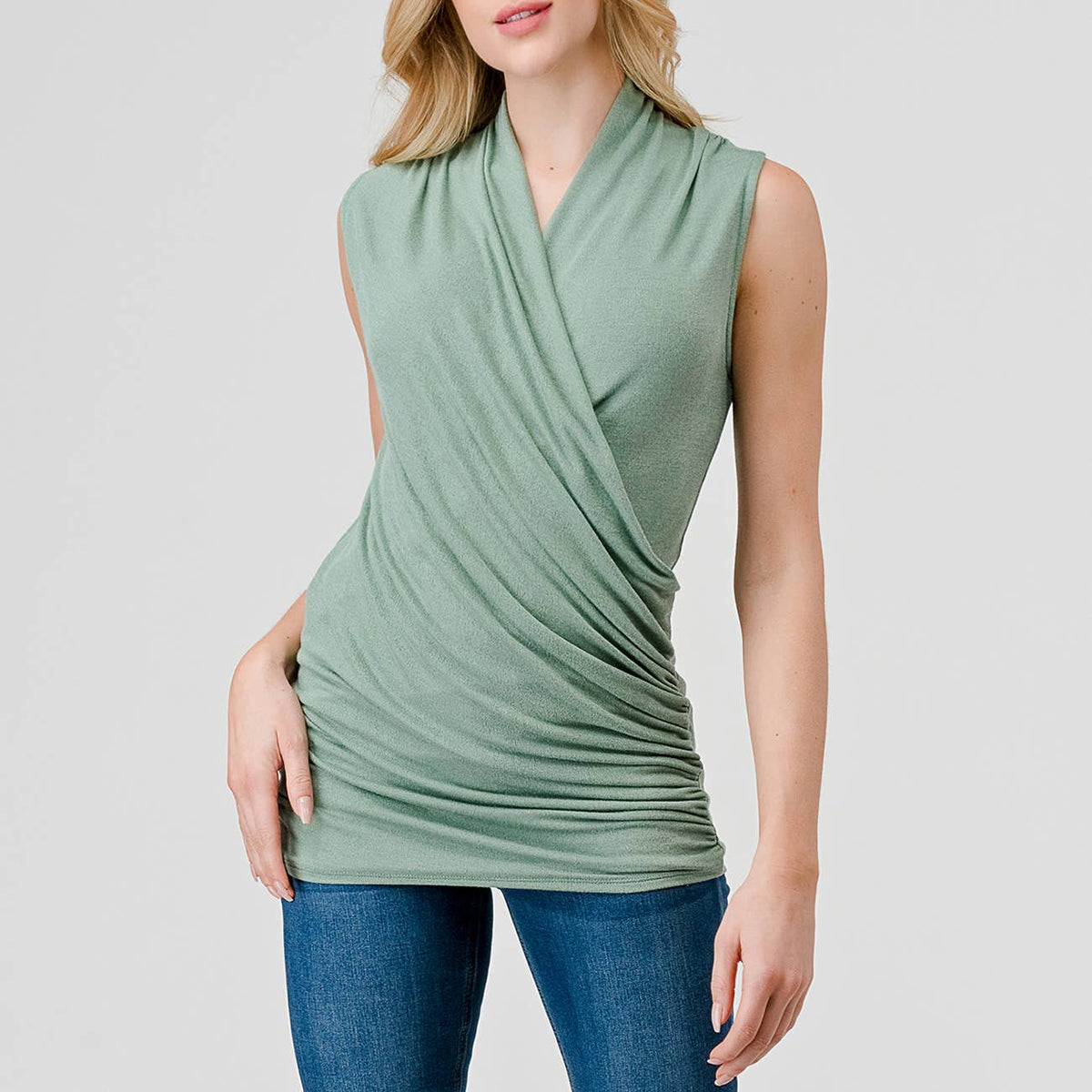 Heimious Sleeveless Surplice Top