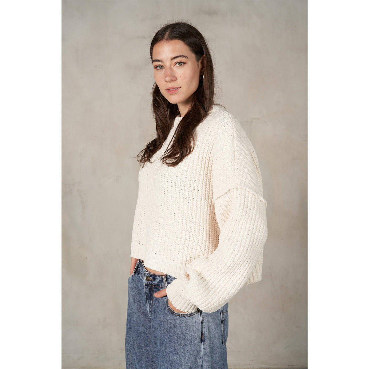 Maronie Drop Shoulder LS Crewneck Knit Sweater