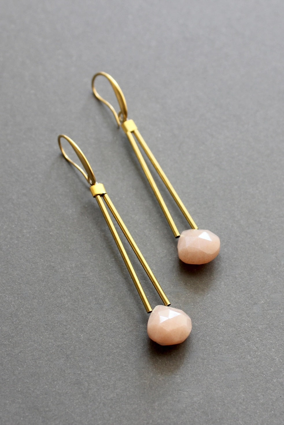 David Aubrey Peach Moonstone Drop Earrings