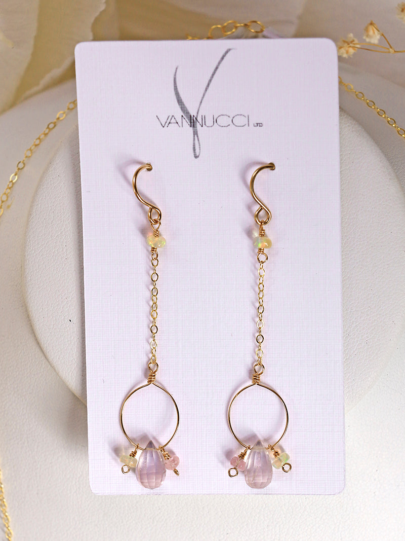 Vannucci Gold Hoop Rose Quartz & Opal Earrings