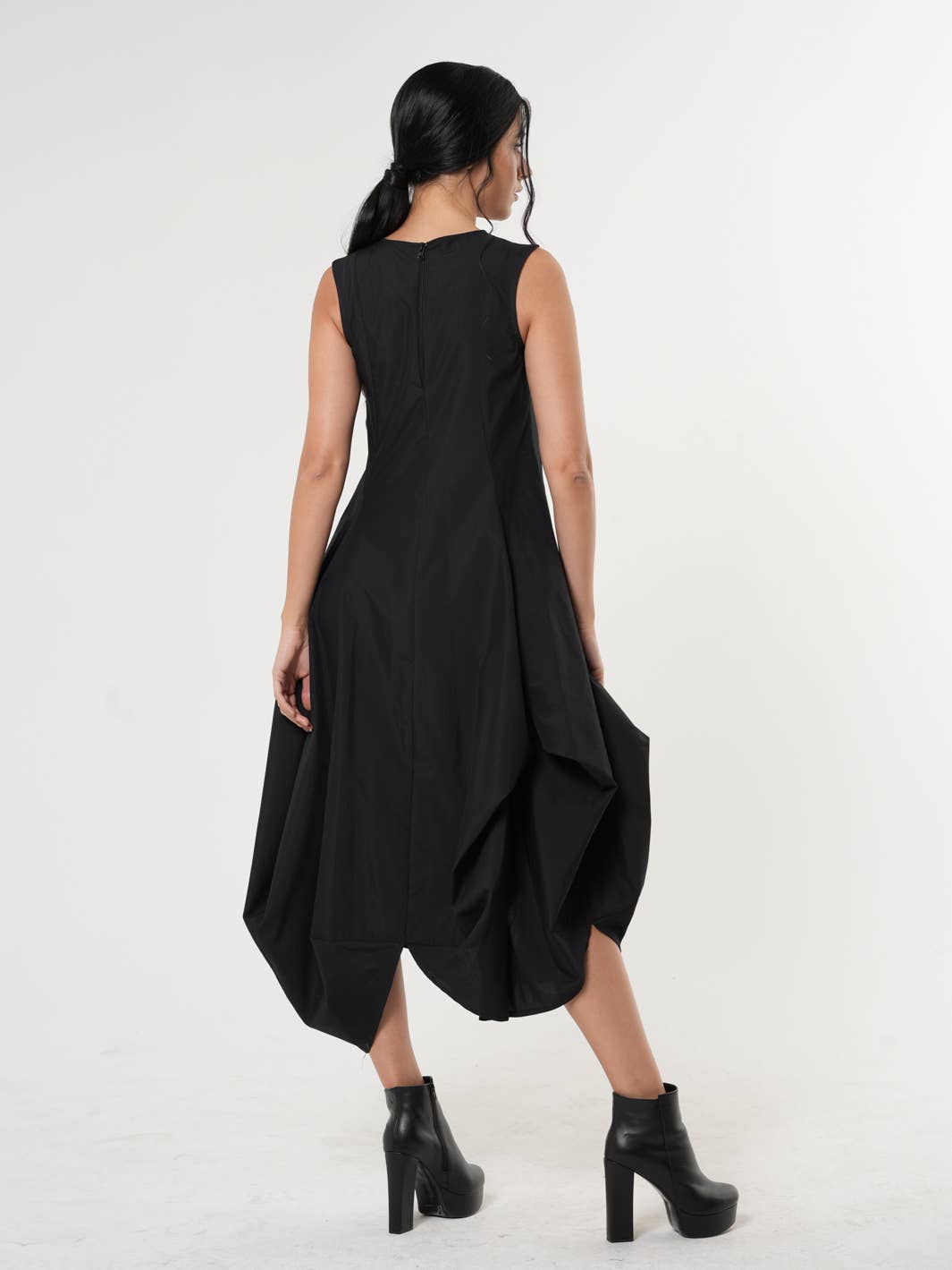 Metamorphoza Sleeveless Black Dress With Drapings