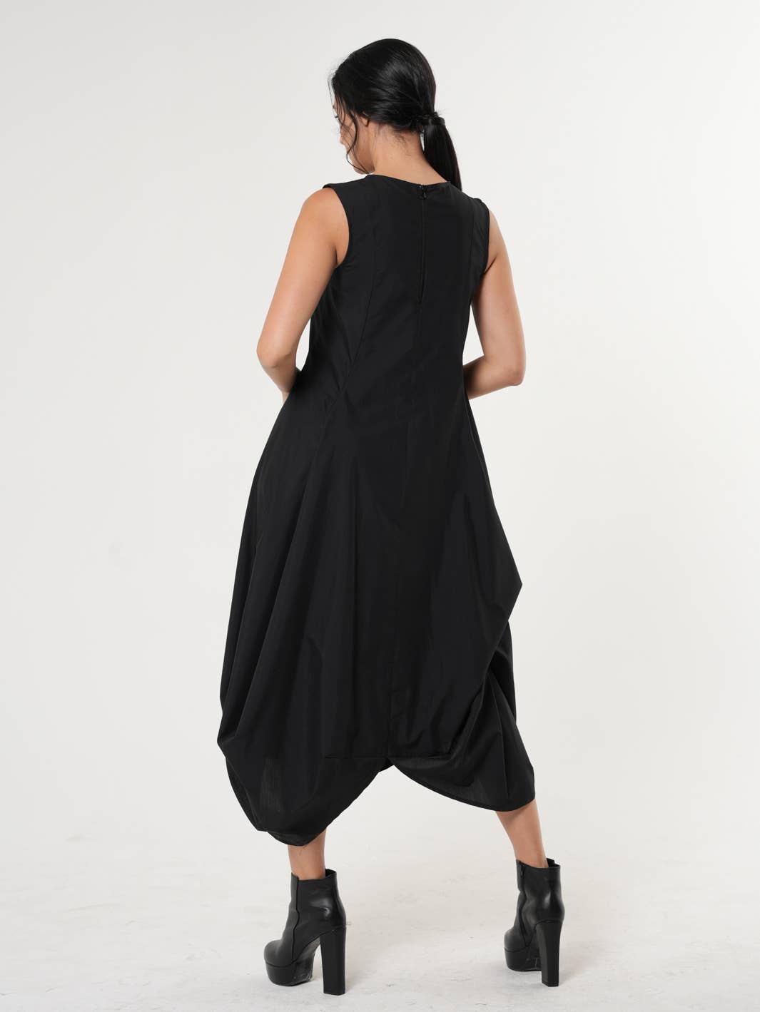Metamorphoza Sleeveless Black Dress With Drapings