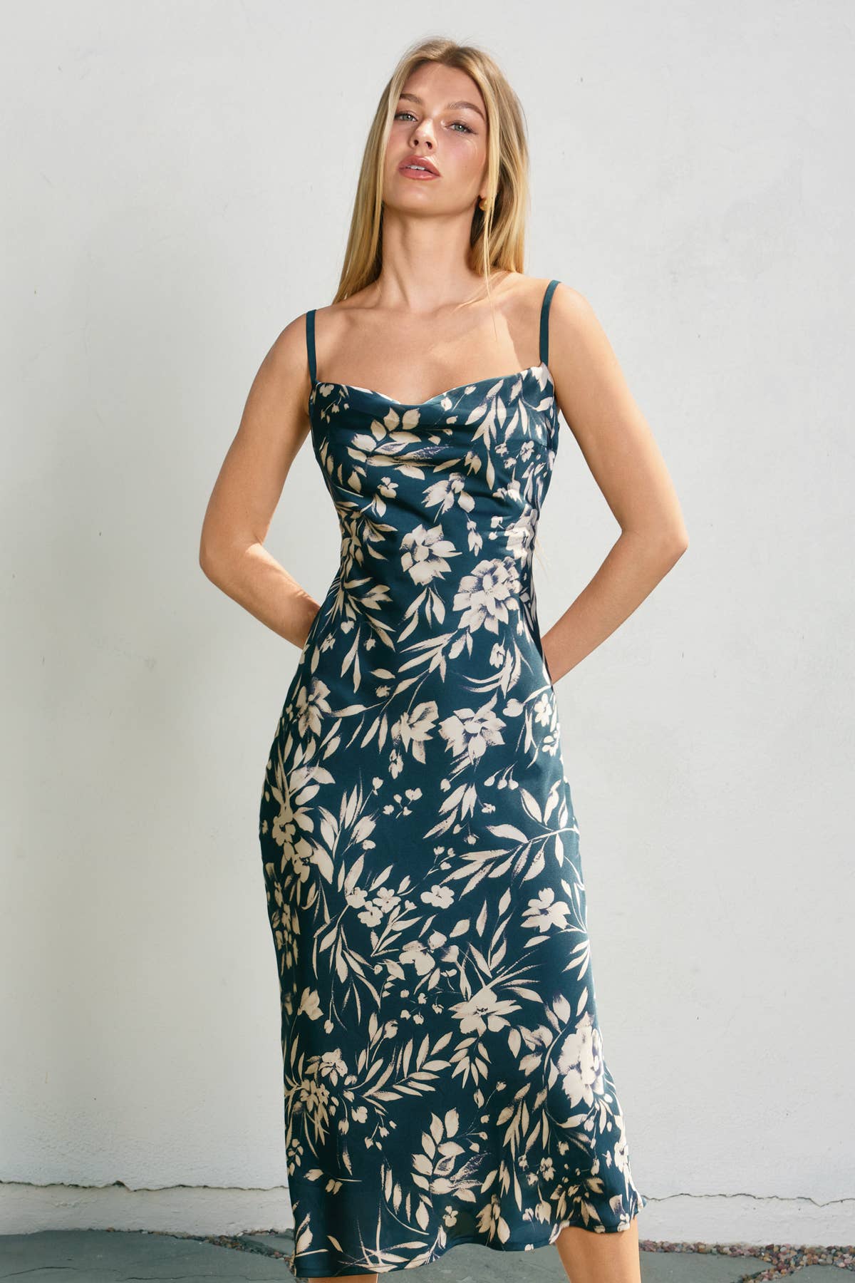 Dress Forum Teal Floral Cowl Midi