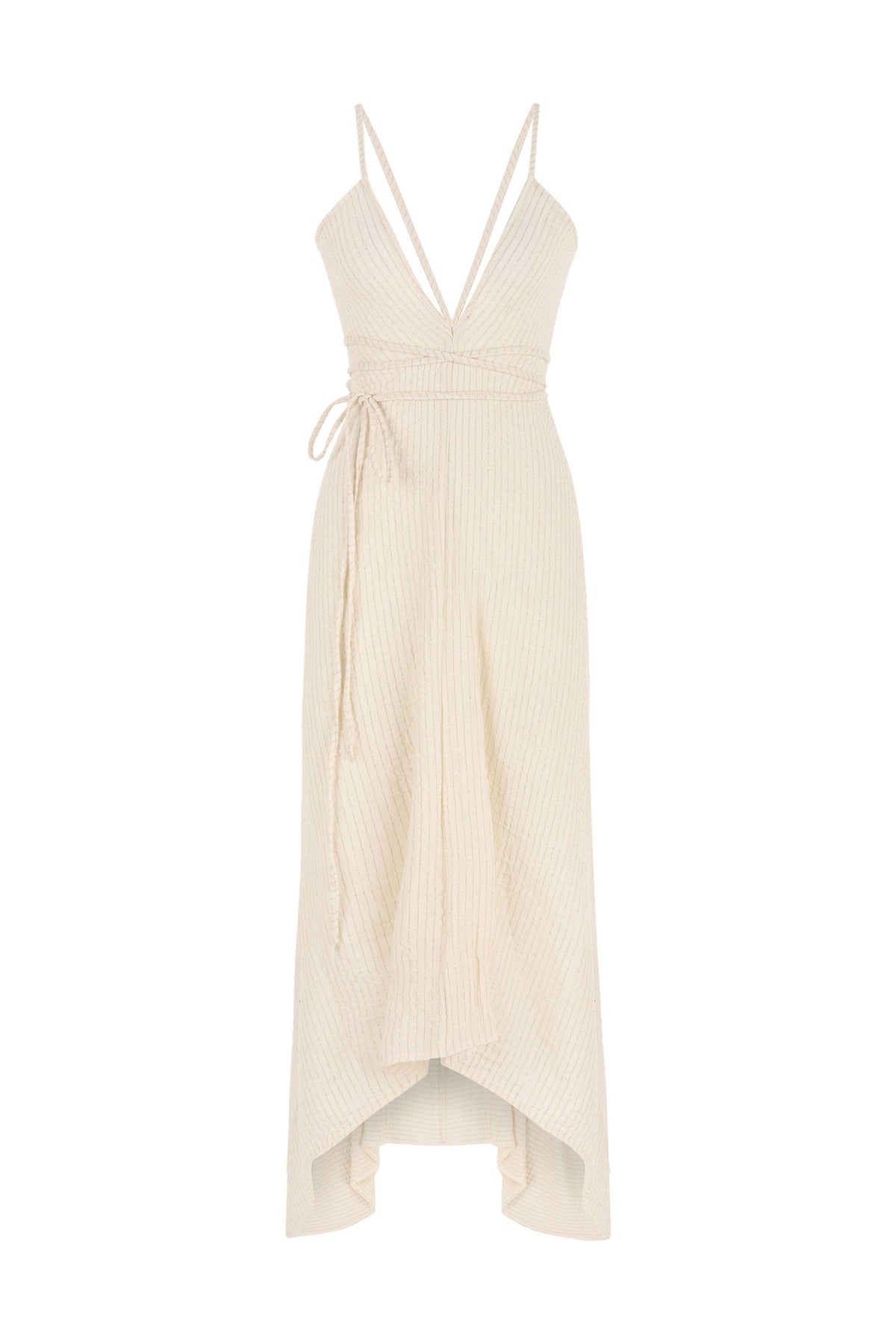The Handloom Sage Maxi Dress - Natural With Gold Stripes