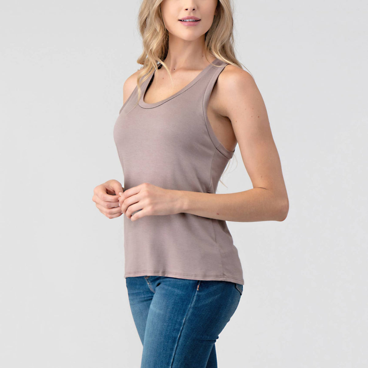 Heimious Scoop Neck Modal Jersey Tank- Taupe