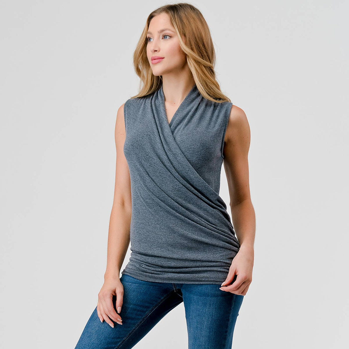 Heimious Sleeveless Surplice Top