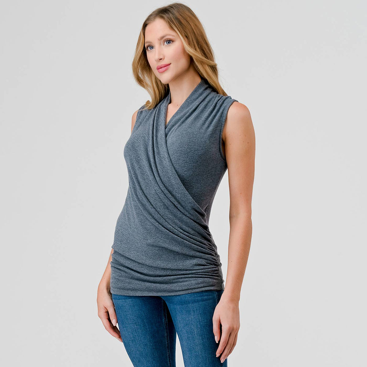 Heimious Sleeveless Surplice Top
