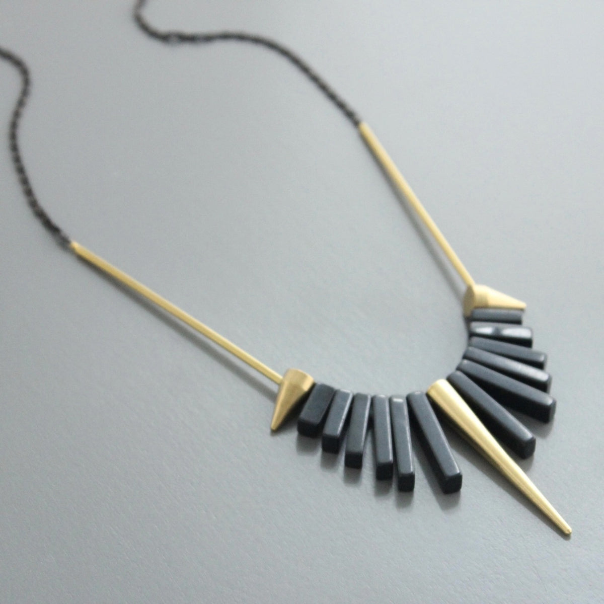 David Aubrey Geometric Black Agate and Spike Necklace