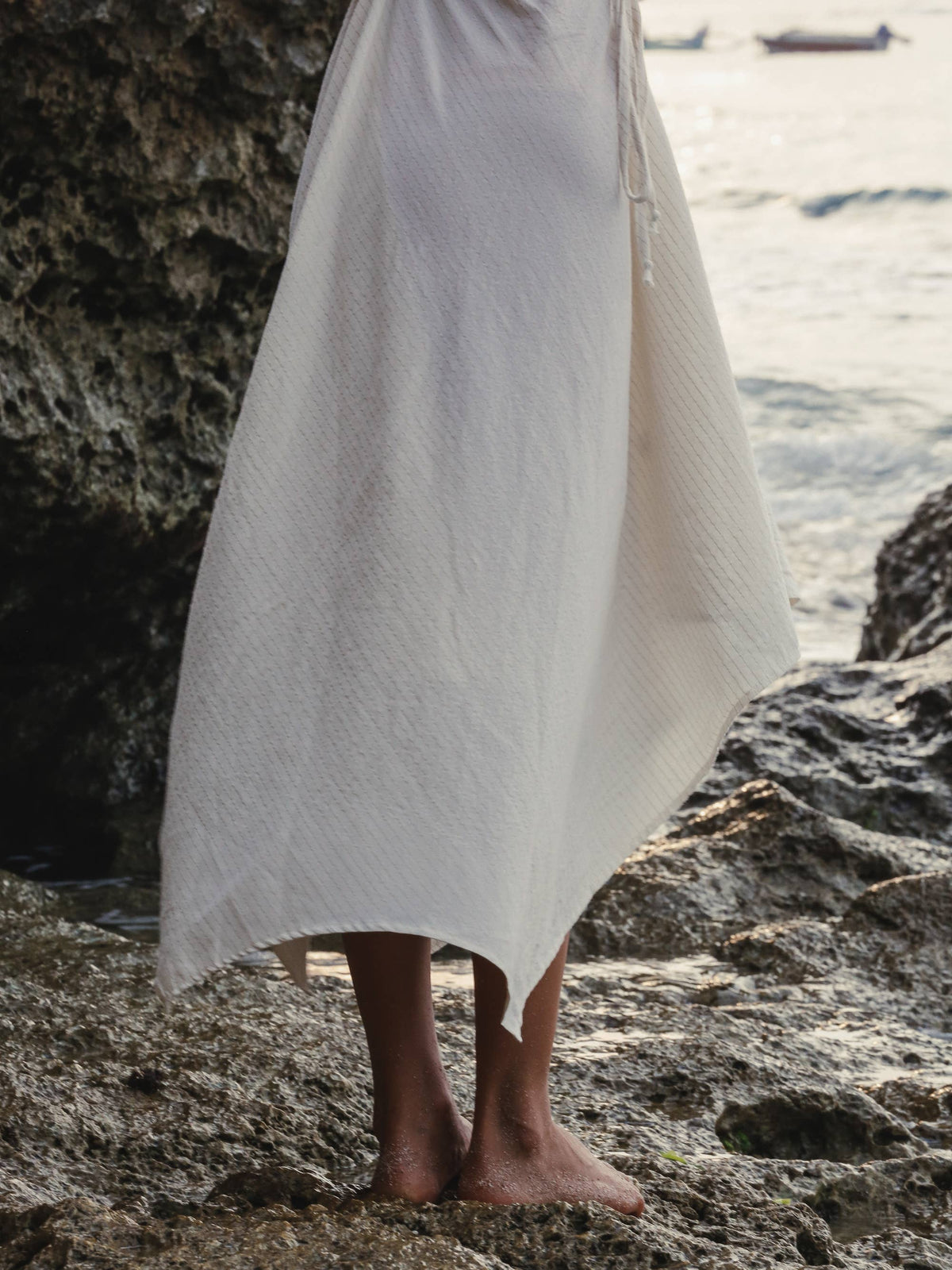 The Handloom Sage Maxi Dress - Natural With Gold Stripes
