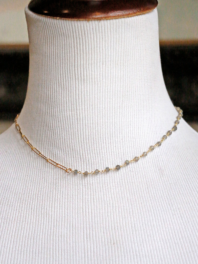 Susan Rifkin Beaded Labradorite + Paperclip Necklace