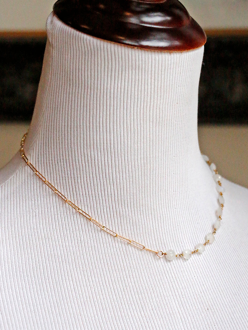 Susan Rifkin Beaded Moonstone + Paperclip Necklace | Gold Filled