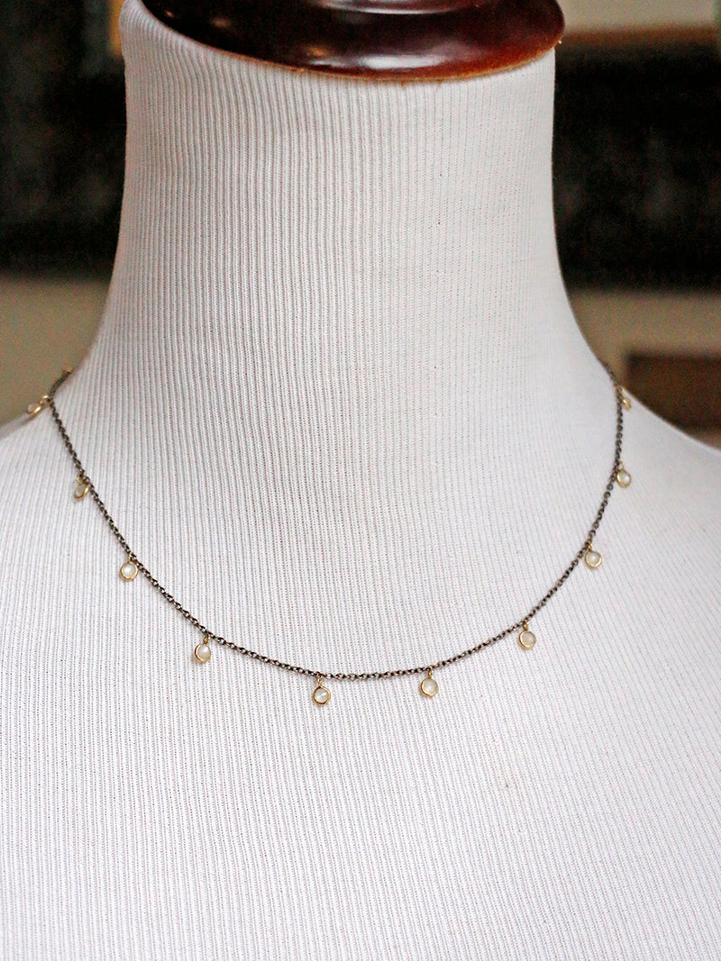 Susan Rifkin Moonstone Multi Charm Oxidized Silver Necklace