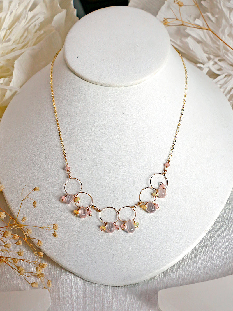 Vannucci Gold Hoop Rose Quartz & Opal Necklace