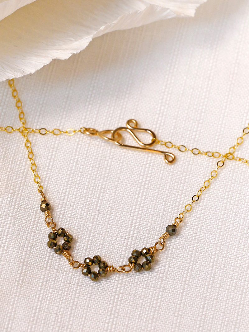 Vannucci Gold Triple Pyrite Flower Necklace