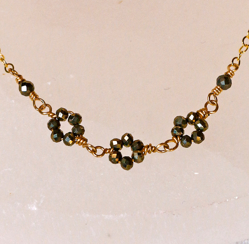 Vannucci Gold Triple Pyrite Flower Necklace