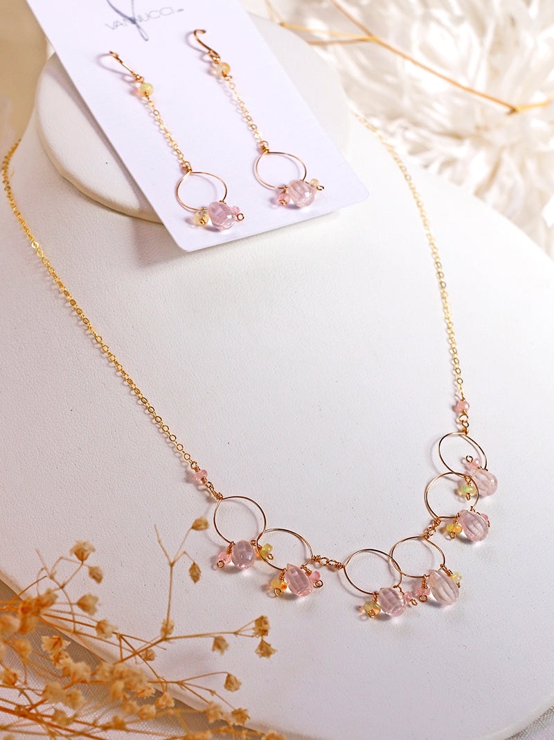 Vannucci Gold Hoop Rose Quartz & Opal Necklace