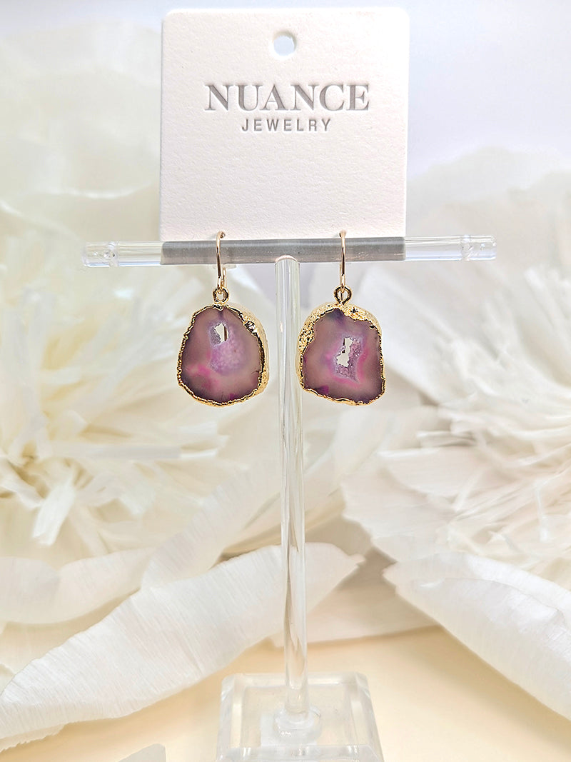 Nuance Geode Slice Earrings Pink Mini