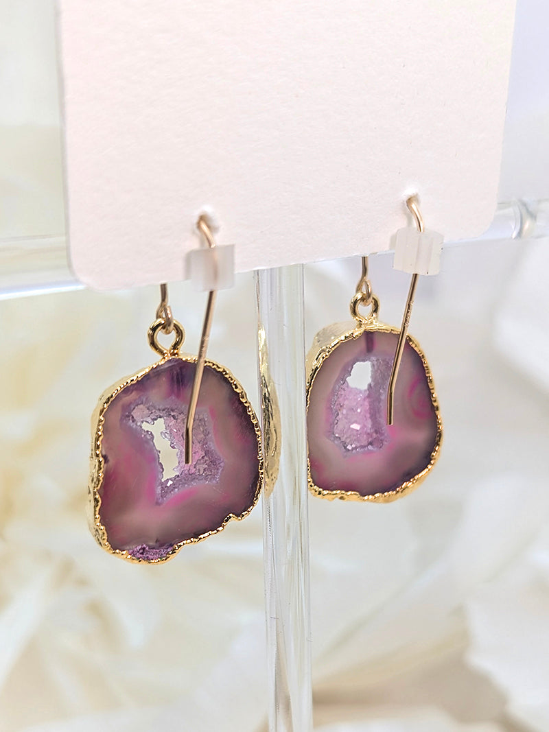 Nuance Geode Slice Earrings Pink Mini