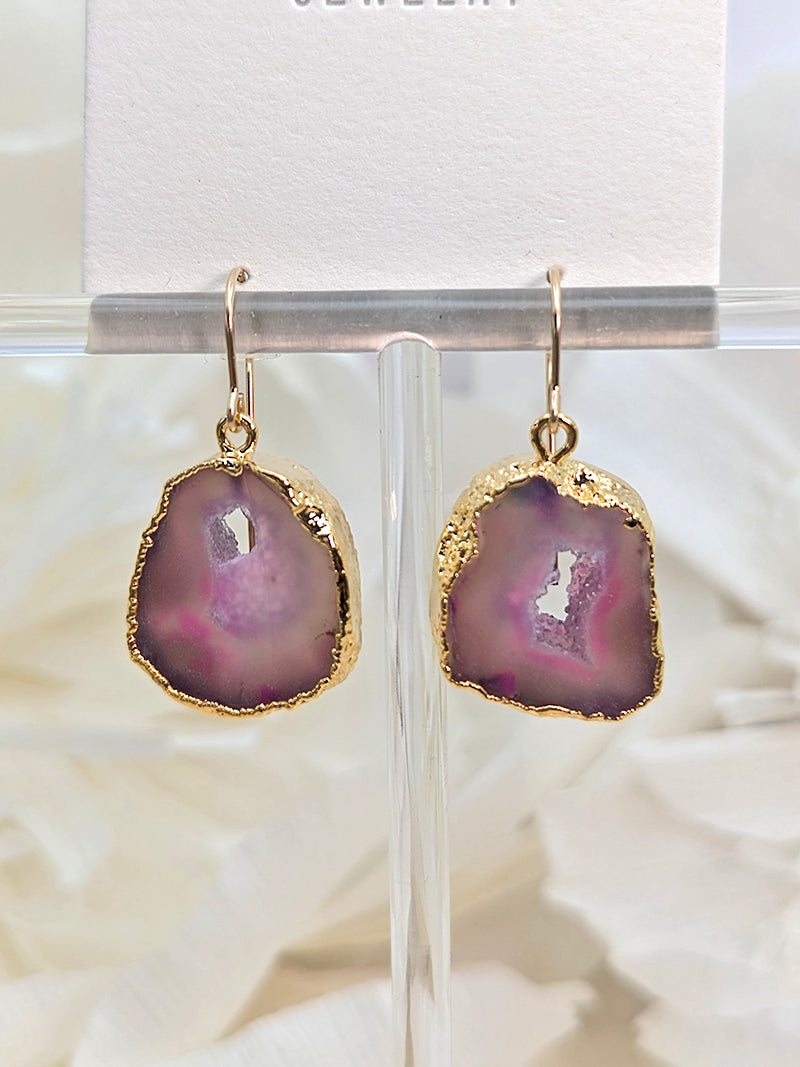 Nuance Geode Slice Earrings Pink Mini