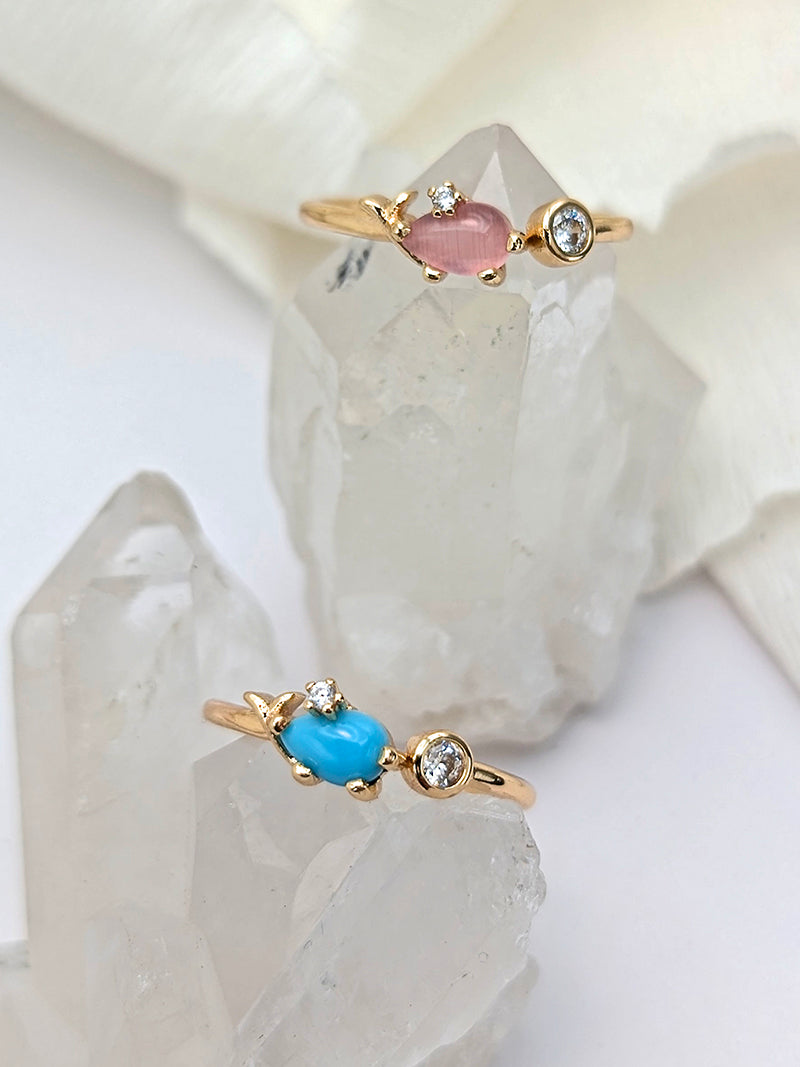 Nuance Pear Adjustable Rings | Turquoise & Rose