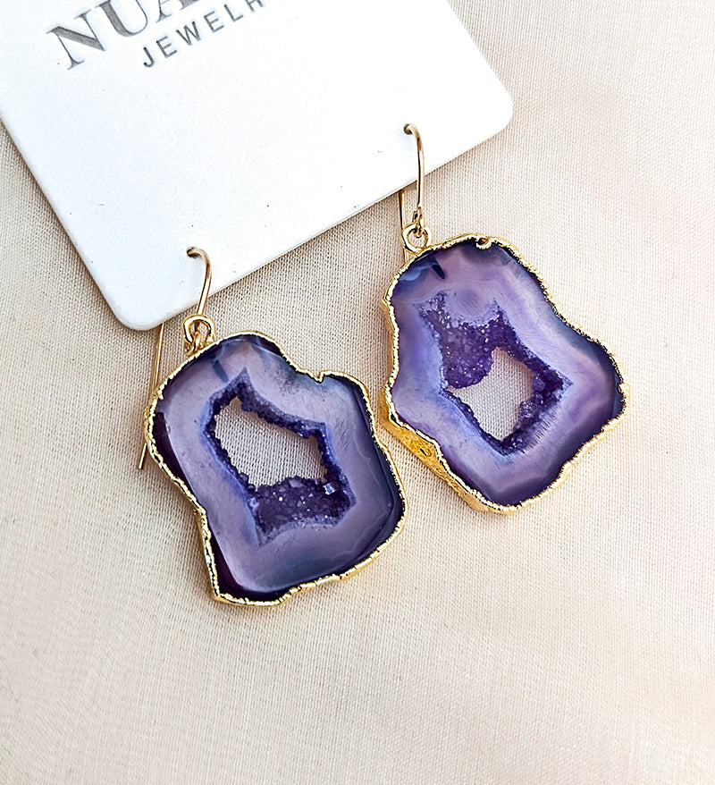 Nuance Geode Slice Earrings | Purple