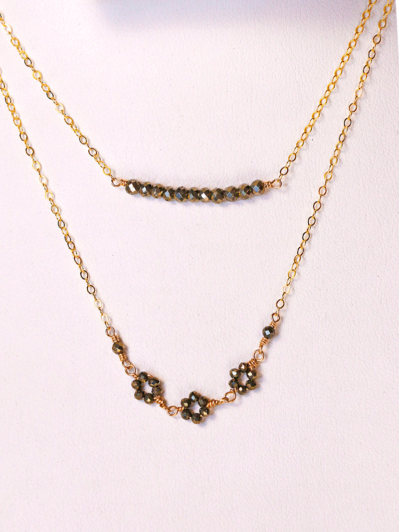 Vannucci Gold Triple Pyrite Flower Necklace