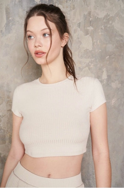 Maronie Cropped Rib Knit T-Shirt