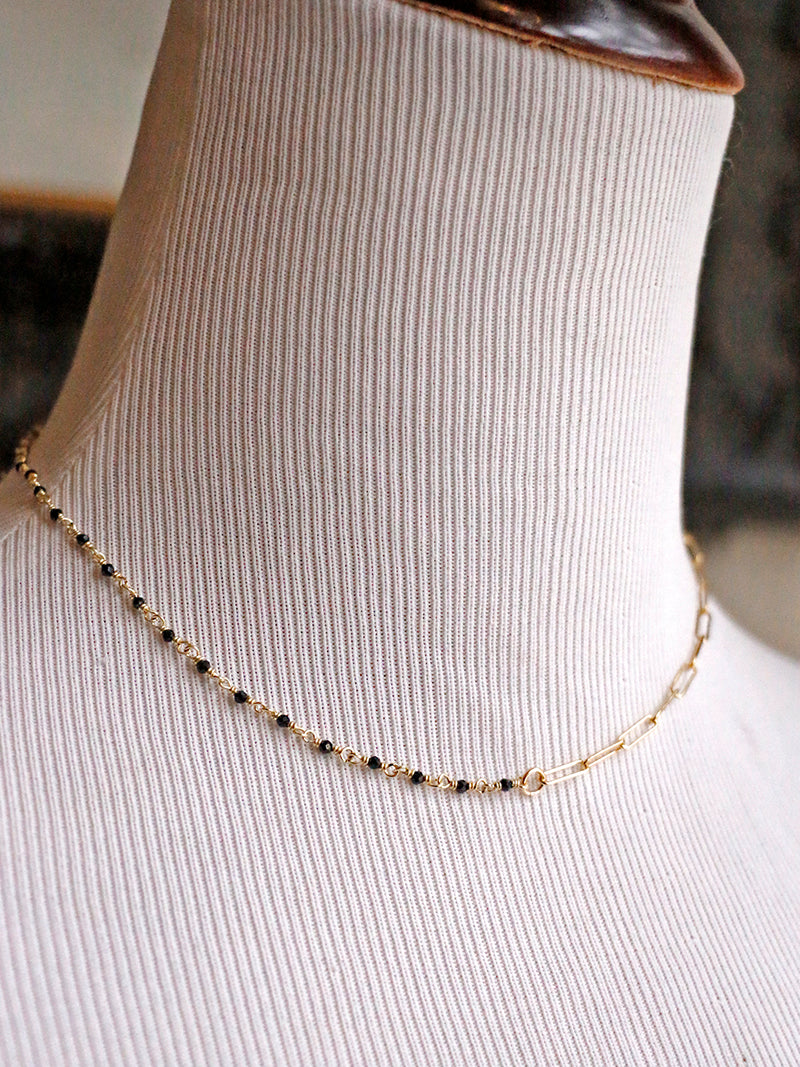 Susan Rifkin Tiny Wire Wrapped Spinel + Paperclip Necklace | Gold Filled