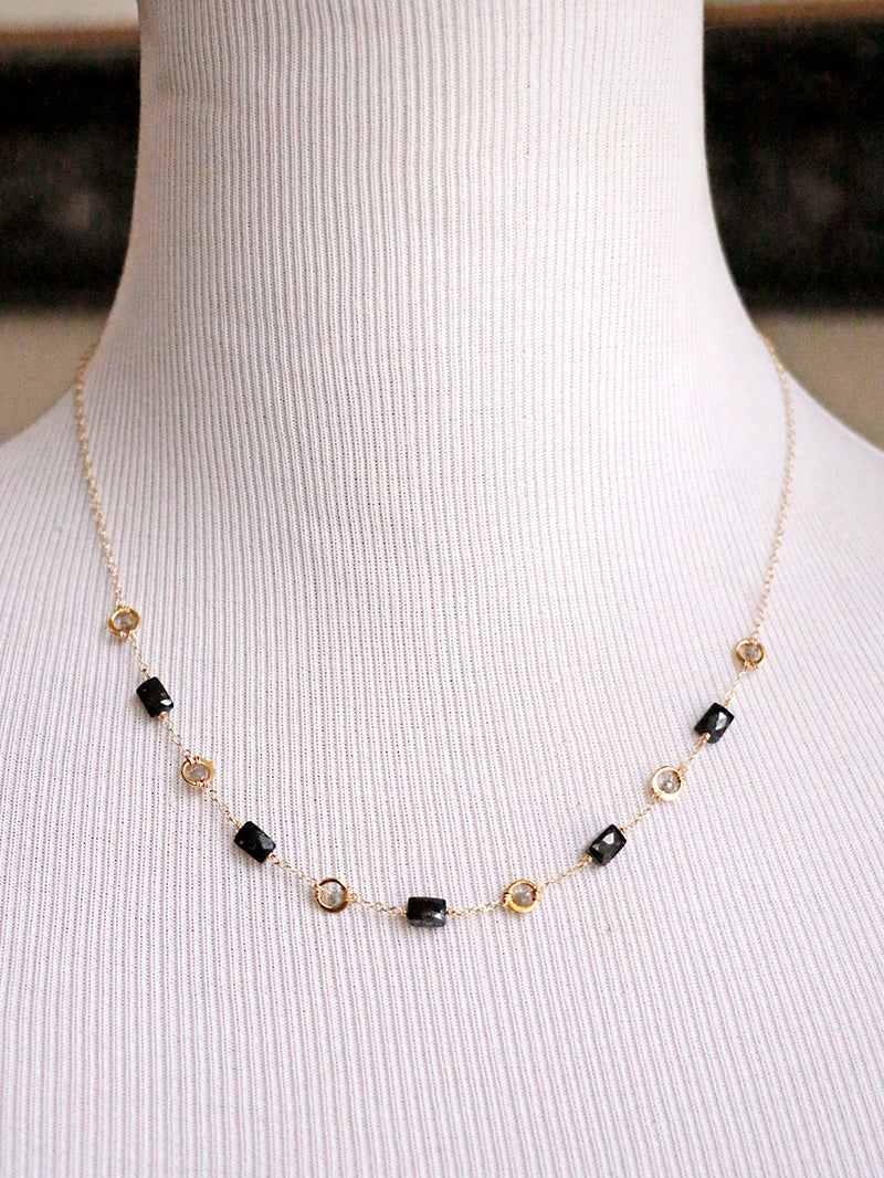 Susan Rifkin Black Spinel + Wire Wrapped Labradorite Necklace | Gold Filled