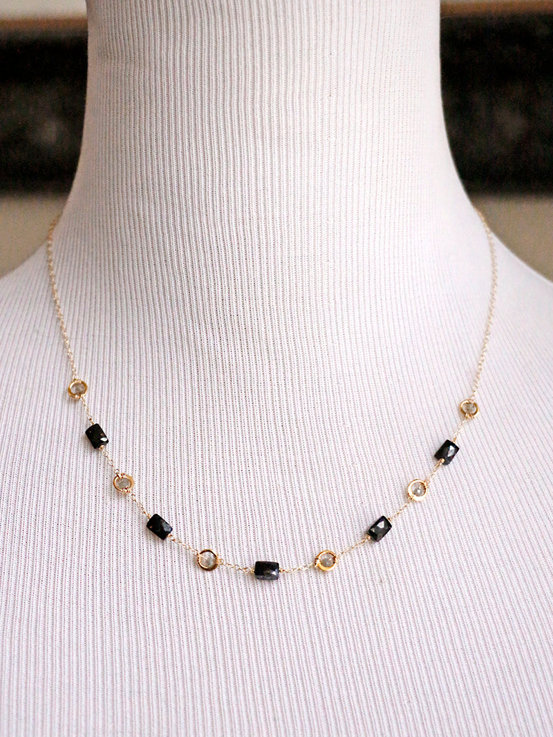 Susan Rifkin Black Spinel + Wire Wrapped Labradorite Necklace | Gold Filled (Made to Order)