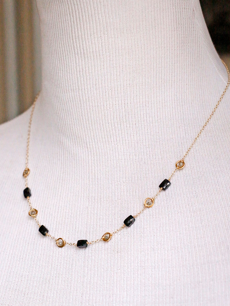 Susan Rifkin Black Spinel + Wire Wrapped Labradorite Necklace | Gold Filled