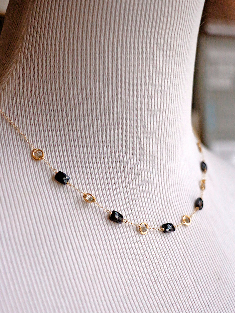 Susan Rifkin Black Spinel + Wire Wrapped Labradorite Necklace | Gold Filled