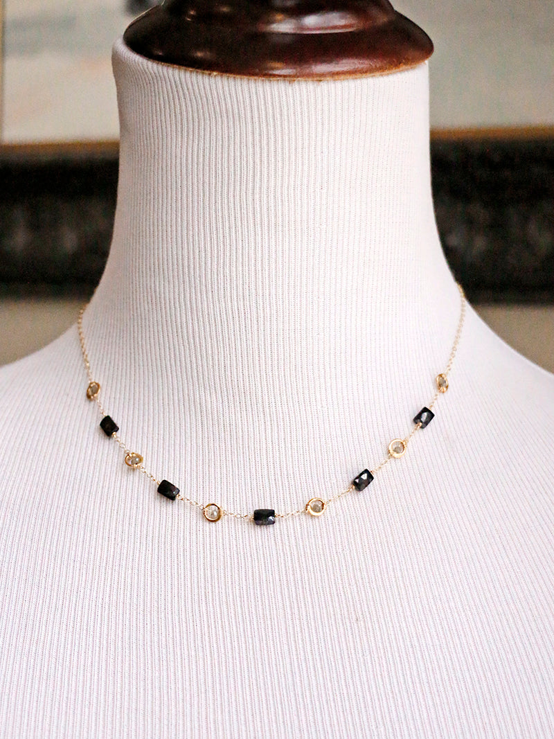 Susan Rifkin Black Spinel + Wire Wrapped Labradorite Necklace | Gold Filled