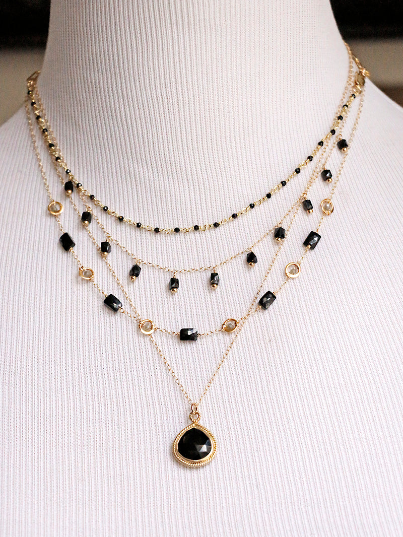 Susan Rifkin Black Spinel + Wire Wrapped Labradorite Necklace | Gold Filled (Made to Order)