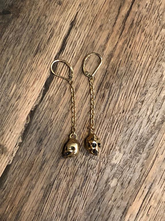 Hellhound Jewelry Baby Skull Chain Earrings - Gold