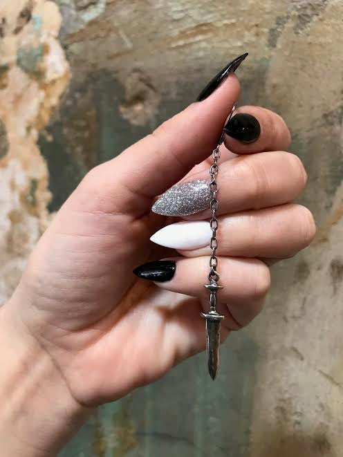 Hellhound Jewelry Dagger Chain Earrings - Silver