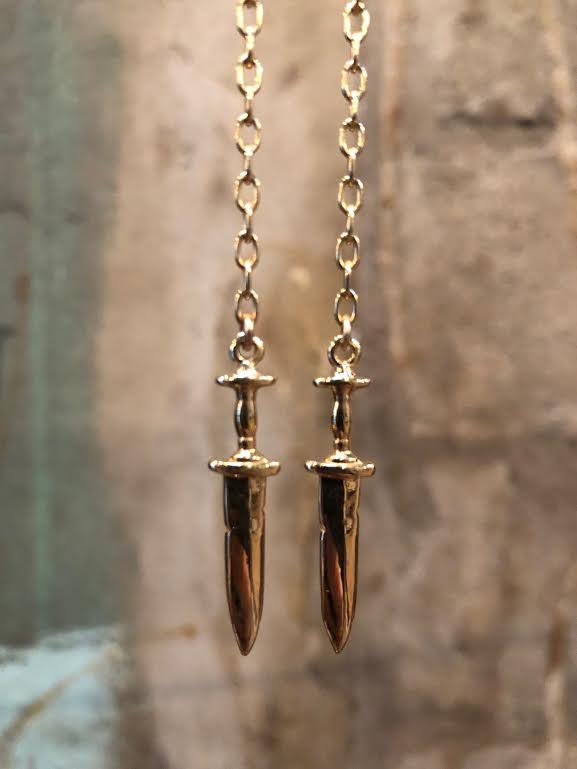 Hellhound Jewelry Dagger Chain Earrings - Gold