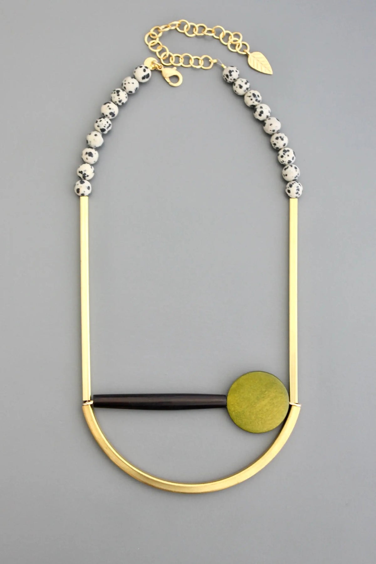 David Aubrey Wood and Horn Geometric Necklace