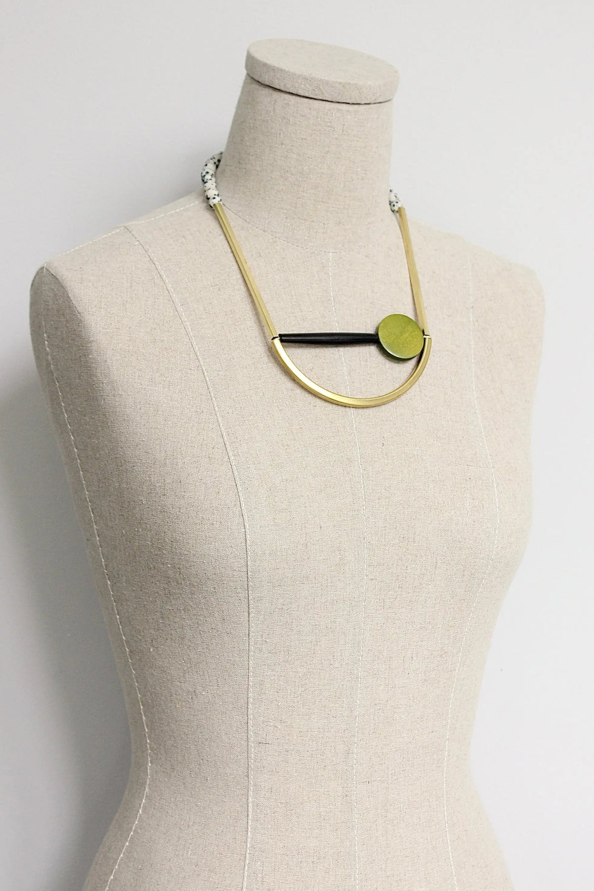 David Aubrey Wood and Horn Geometric Necklace