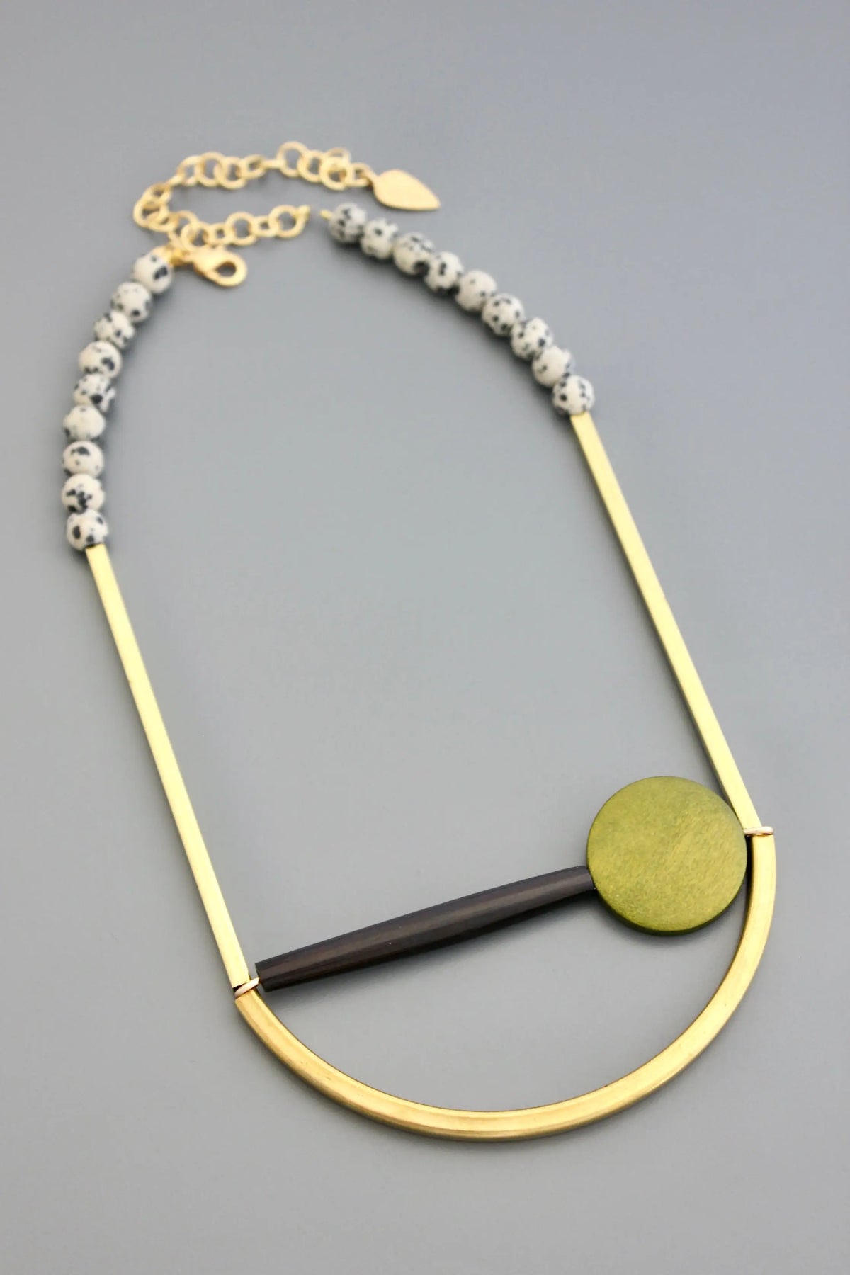 David Aubrey Wood and Horn Geometric Necklace