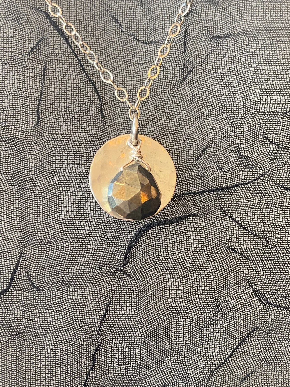 Vannucci Silver Disk with Pyrite Charm Necklace