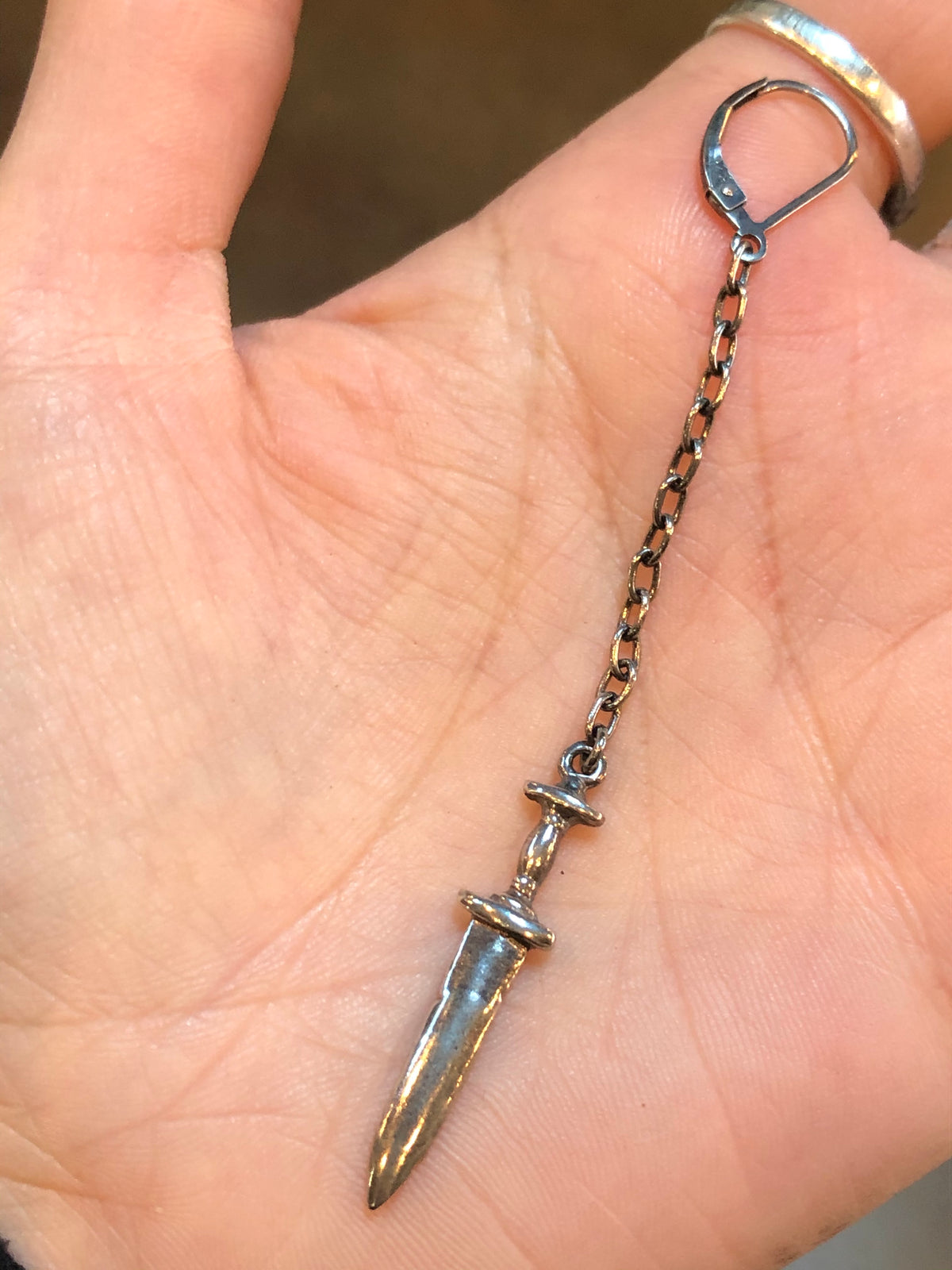 Hellhound Jewelry Dagger Chain Earrings - Silver