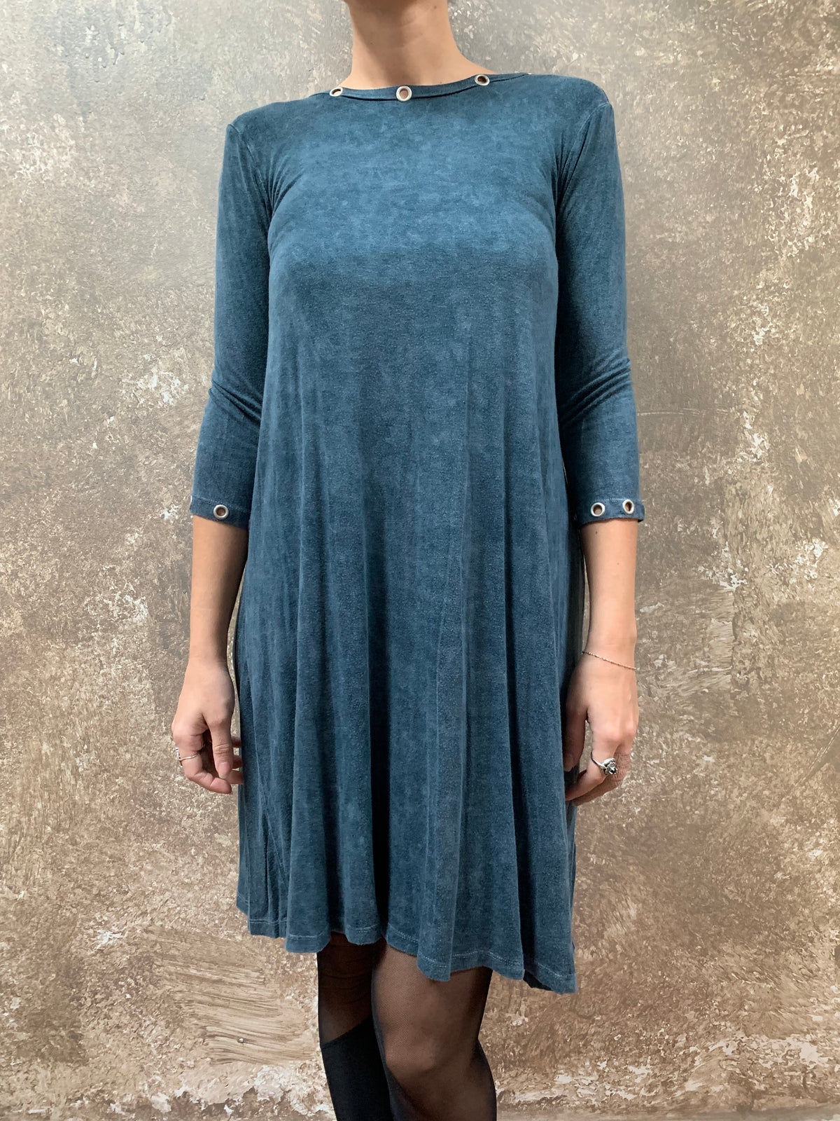 Tough Luv Acid Wash Grommet Dress Teal