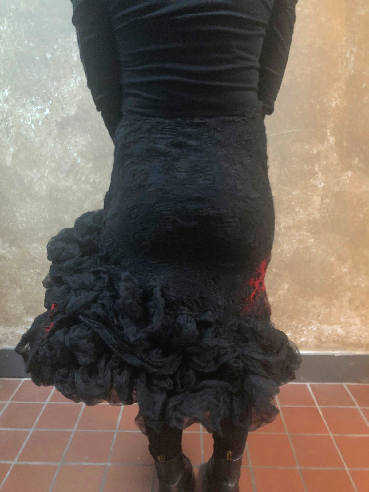 BlckBts Felted Red and Black Statement Skirt