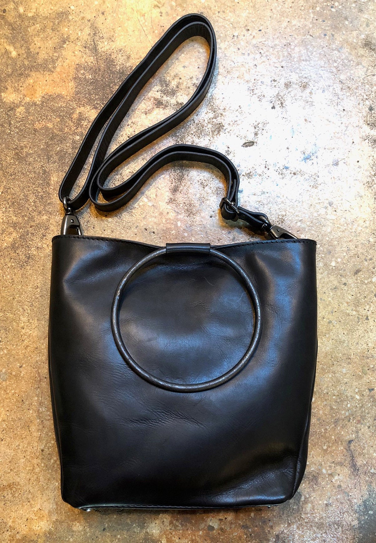 Bianca Rachele O-Ring Leather Bag Silver / Brown/Navy Stripe
