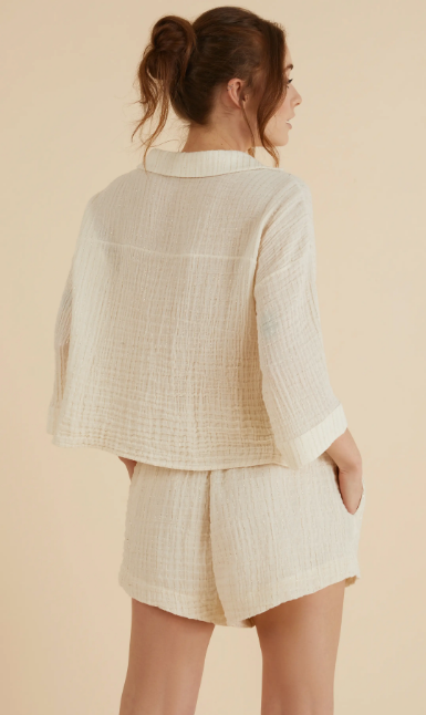 The Handloom Echo Boy Short - Natural with Gold Stripe