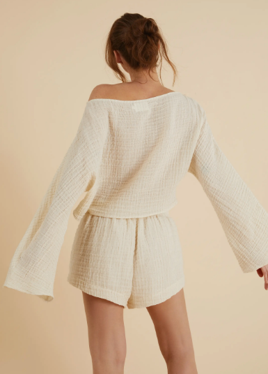 The Handloom Echo Boy Short - Natural with Gold Stripe