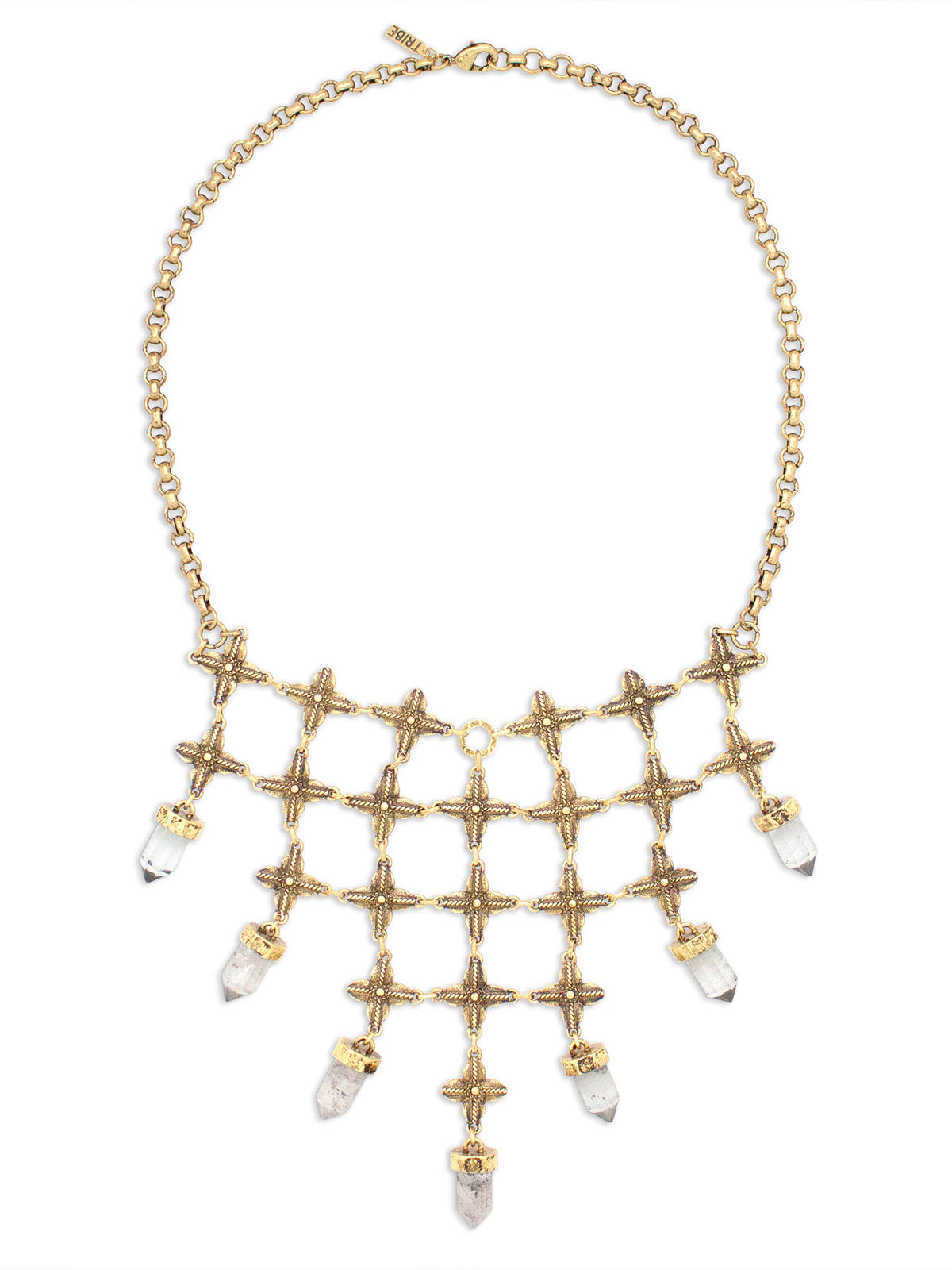 Hiouchi Shine On Crystal Bib Necklace | Antique Finish Gold