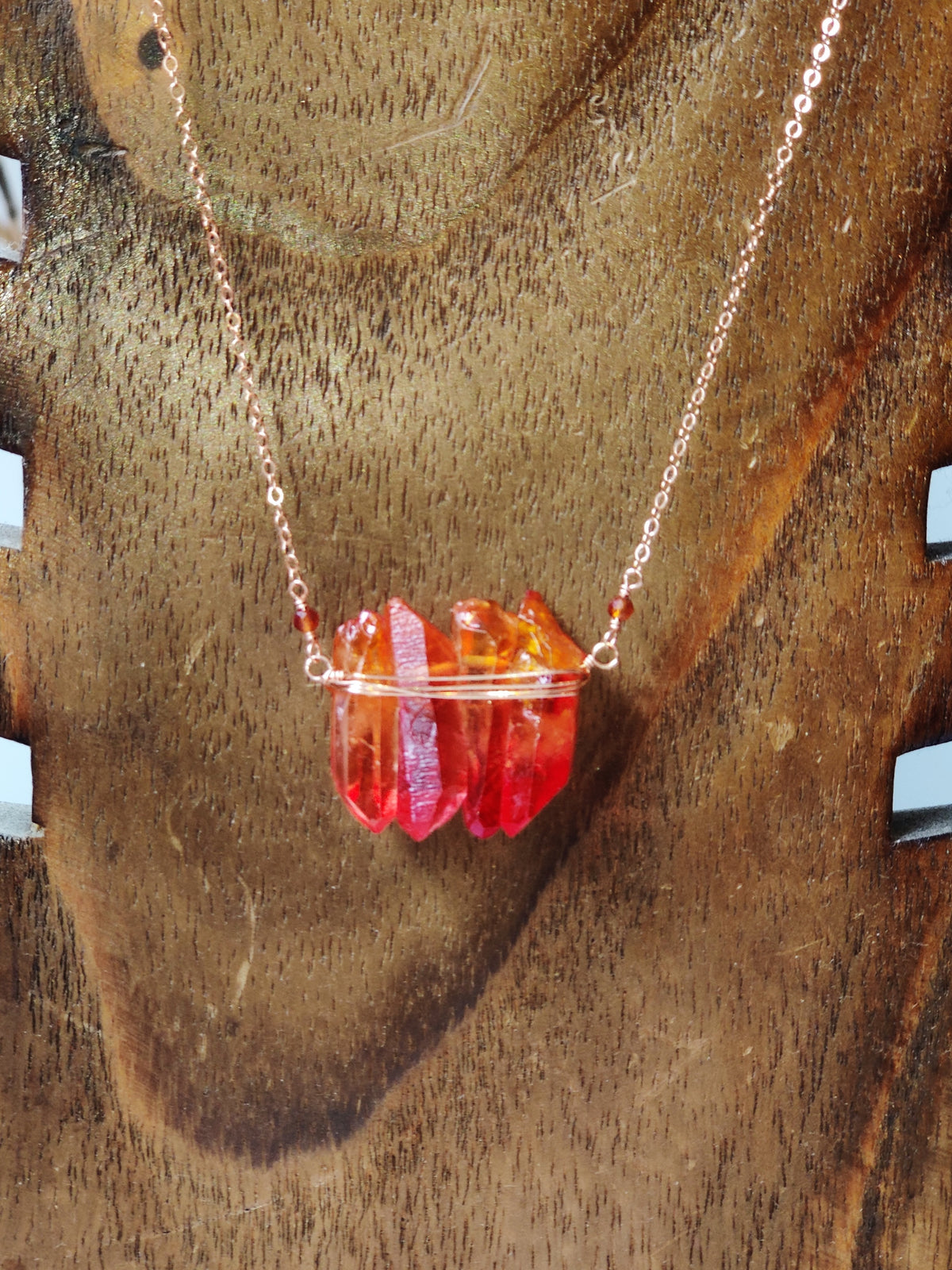 Vannucci Crystal Cluster Necklace in Rose Gold - Orange/Red